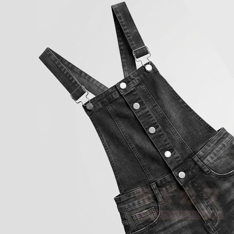 Vintage-Jeans-Latzhose mit umgeschlagenem Saum und Used-Look - image 4
