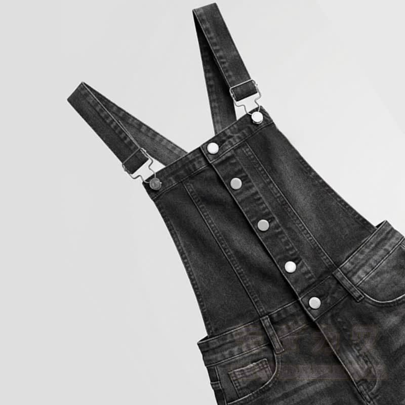 Vintage-Jeans-Latzhose mit umgeschlagenem Saum und Used-Look - image 4