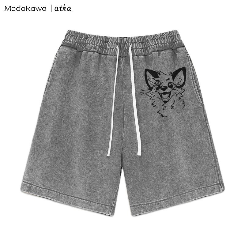 MODAKAWA X atka – Shorts mit fröhlicher Fuchsgrafik im Vintage-Look - Grau - 3XL - image 4