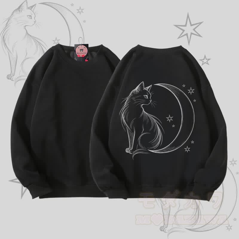 MODAKAWA Unisex-Sweatshirt mit Mondkatzen-Grafik - Schwarz - 5XL - image 4