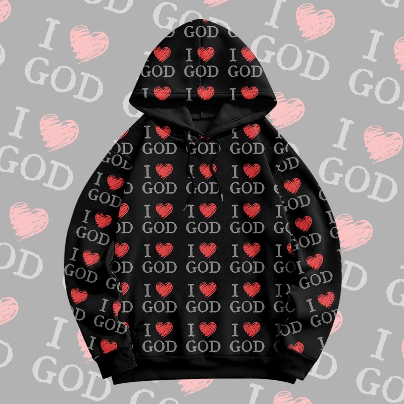 MODAKAWA „ I Love God“ Pullover-Hoodie mit Allover-Print - Black - 6XL - image 4