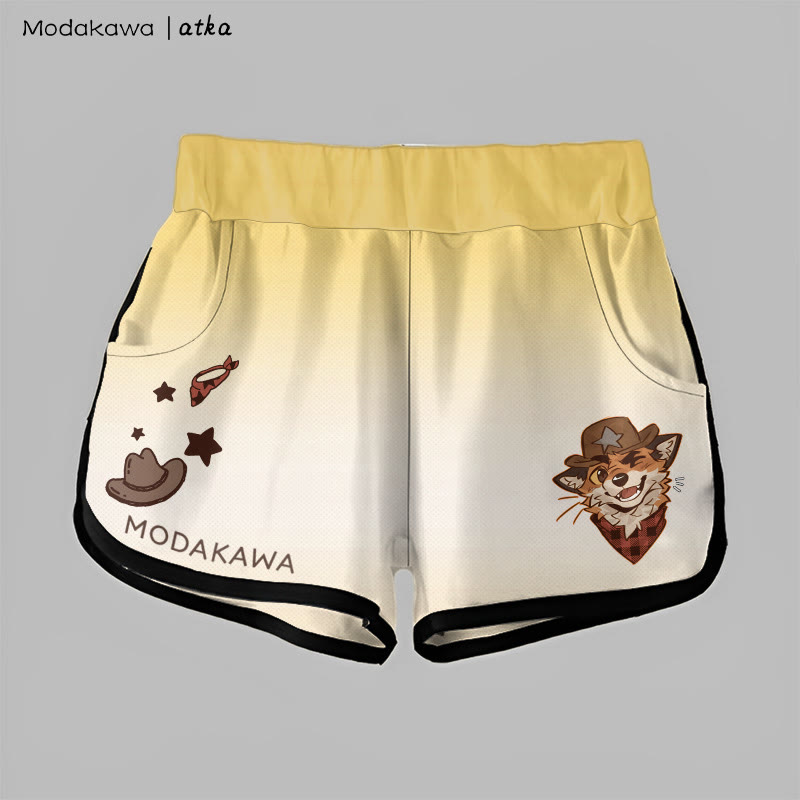 MODAKAWA X atka Gradient Cowboy Fox Winking Graphic Shorts - Yellow - 5XL - image 4