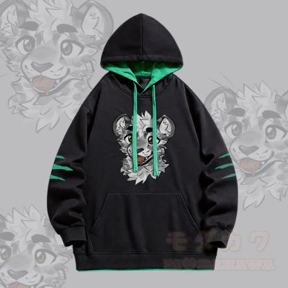 MODAKAWA X atka Frecher Tigergesicht-Grafik-Pullover-Hoodie mit Oversized-Kontrastfutter - Schwarz - 4XL - image 3