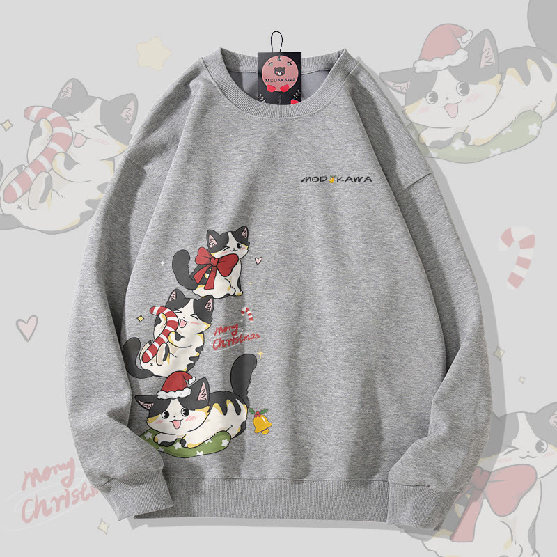 MODAKAWA Unisex-Sweatshirt mit verspieltem Weihnachtsmotiv und schwarzer Katze - Dark Grey - 5XL - image 3