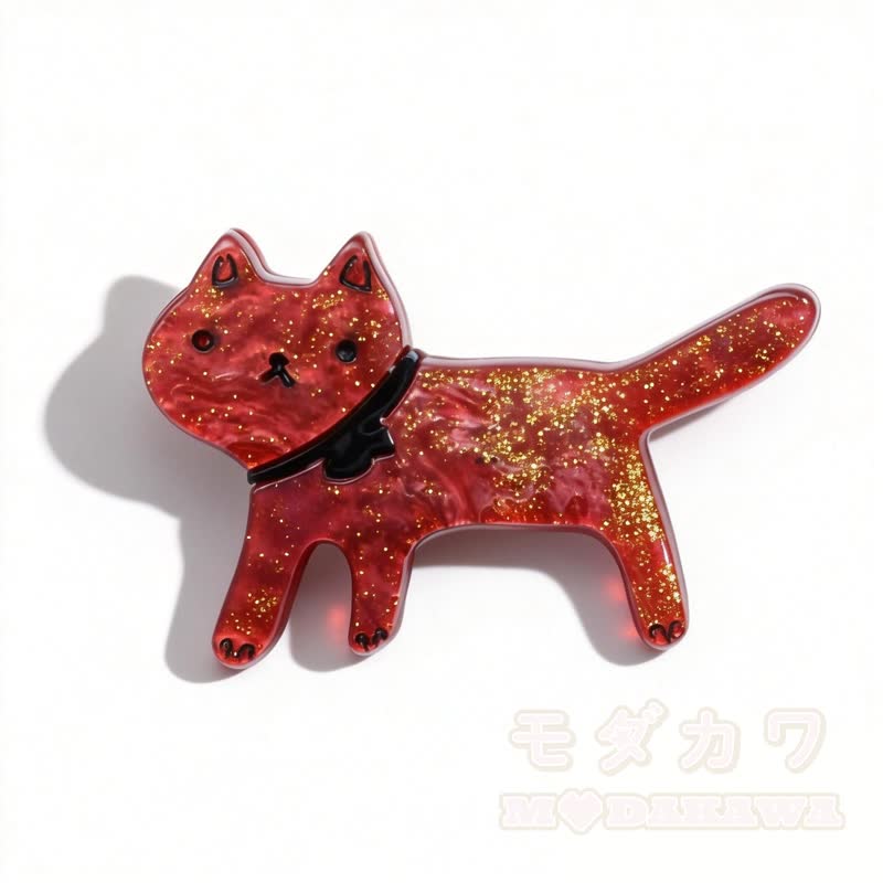 Kawaii Glitzer Sternenkatze Anstecknadel - Wein - image 8
