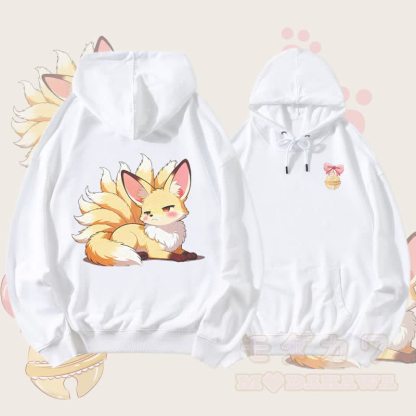 MODAKAWA Frecher Streetwear-Pullover-Hoodie mit neunschwänzigem Fuchs-Motiv - Weiß - 5XL - image 3