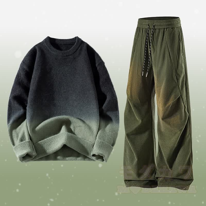 Zweiteiler: Strickpullover mit Farbverlauf und Cordhose - Satz G - 3XL - image 7