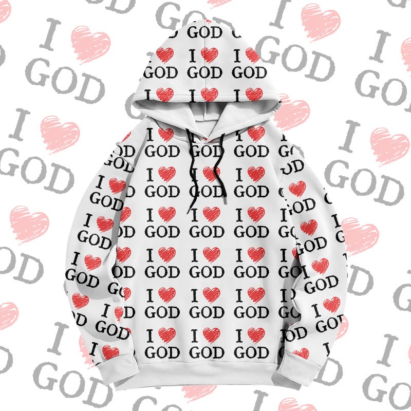 MODAKAWA „ I Love God“ Pullover-Hoodie mit Allover-Print - White - 6XL - image 3