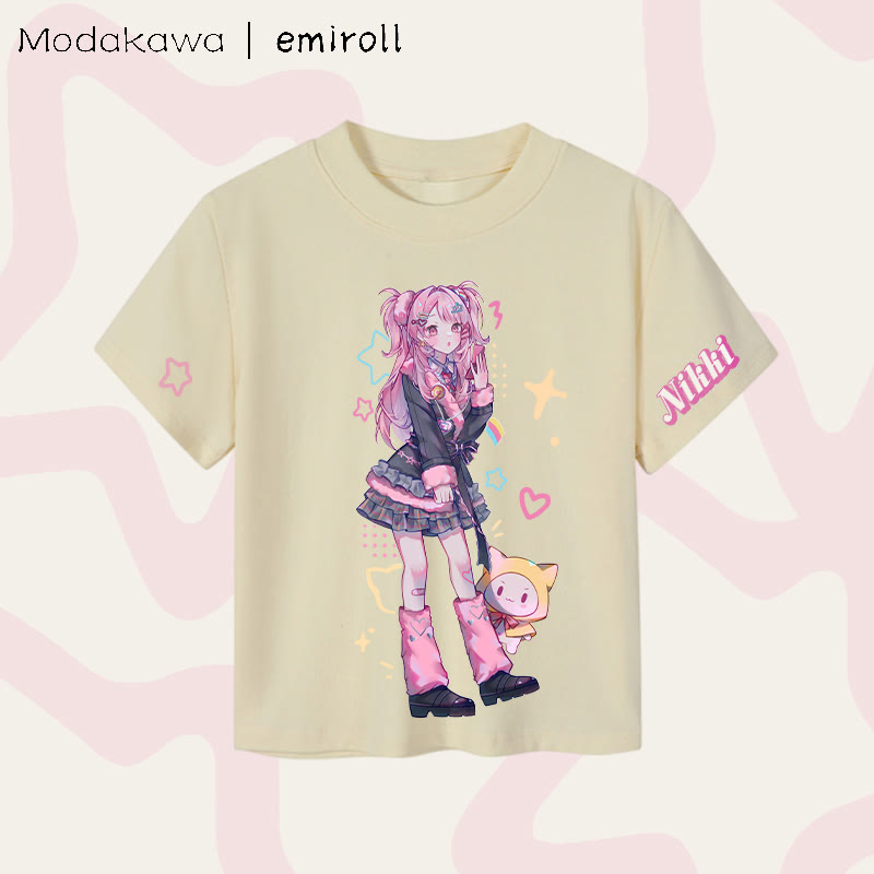 MODAKAWA X emiroll Nikki Graphic Damen Cropped T-Shirt, 92 % gekämmte Baumwolle - Apricot - XL - image 3