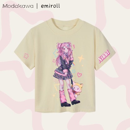 MODAKAWA X emiroll Nikki Graphic Damen Cropped T-Shirt, 92 % gekämmte Baumwolle - Apricot - XL - image 3
