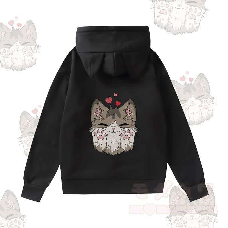 MODAKAWA Kapuzenpullover mit niedlichem Katzenmotiv, Katzenohren, Tasche und Fleecefutter - Schwarz - 2XL - image 4