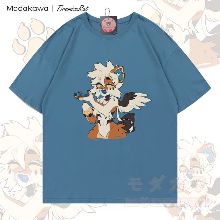 MODAKAWA X TiramisuRat Geflügelte Ratte Grafik 100% Baumwolle T-Shirt - Dunkelgraublau - 5XL - image 3