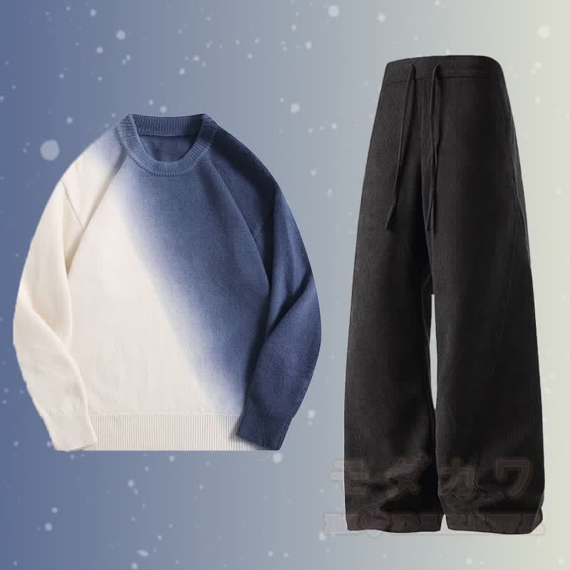 Zweiteiler: Strickpullover mit Farbverlauf und Cordhose - Satz D - 2XL - image 4