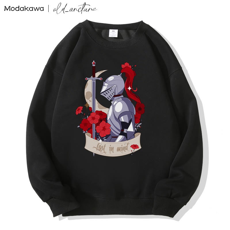 MODAKAWA X old_arcture LOST IN MIND Rose Knight Print Rundhals-Sweatshirt - Black - 5XL - image 5