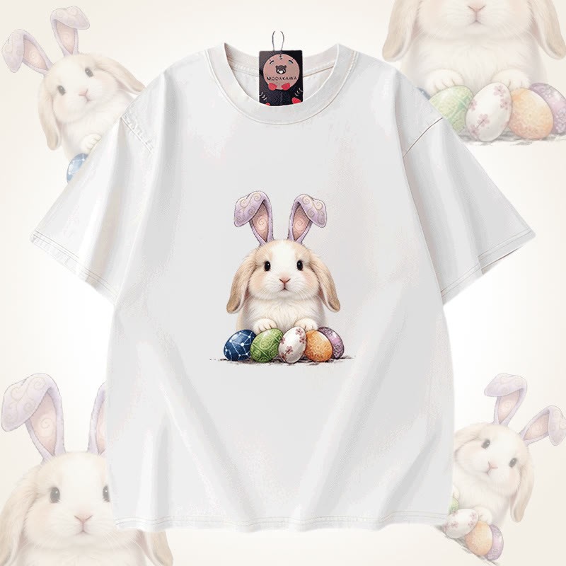 Modakawa Unisex Vintage Washed T-Shirt mit Osterhasen-Motiv - White - 5XL - image 9