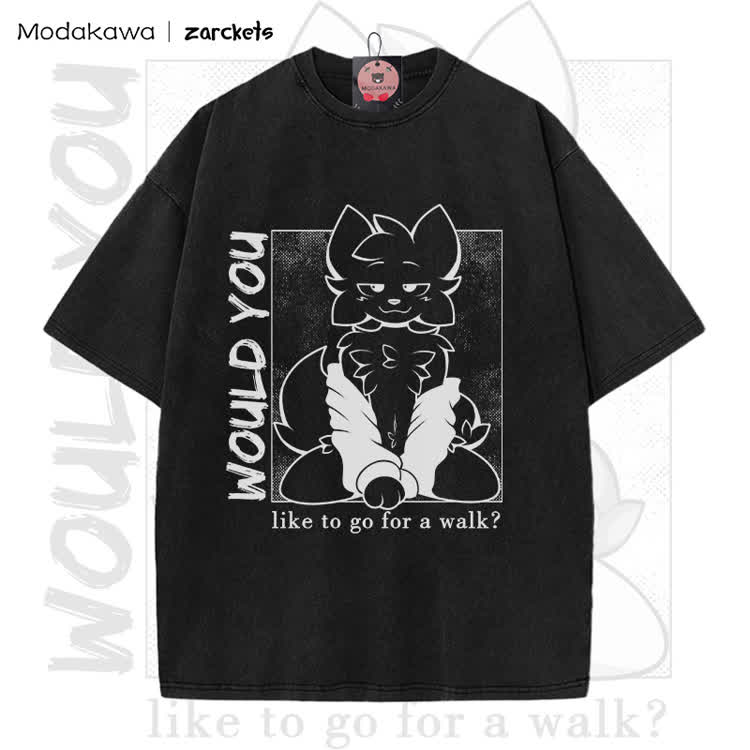 MODAKAWA X zarckets WOULD YOU Anime Fuchs Charakter Grafik Vintage Washed T-Shirt - Black - 5XL - image 2