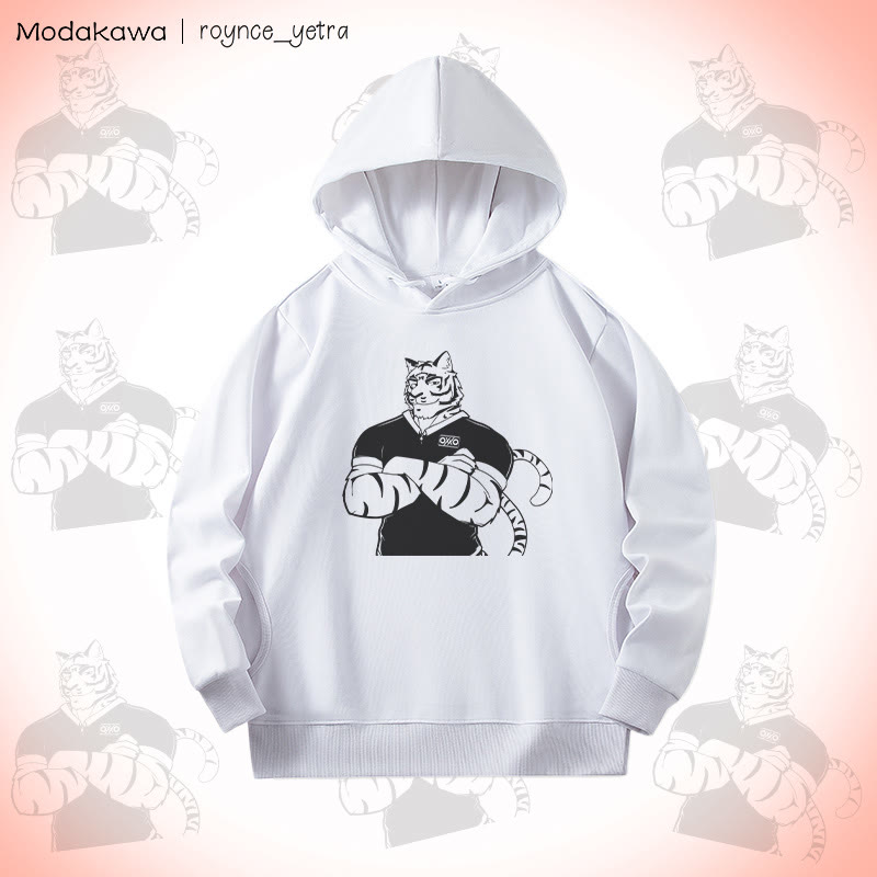 MODAKAWA X roynce_yetra Confident Tiger Graphic Baumwoll-Hoodie mit Seitentaschen - White - 4XL - image 2