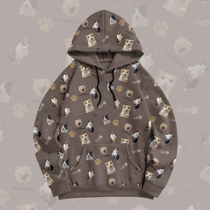 MODAKAWA Pullover-Hoodie mit Goofy Cat-Grafik-Allover-Print - Brown - 8XL - image 3
