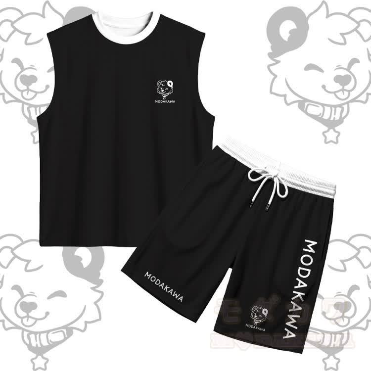 Ärmelloses, schnelltrocknendes Tanktop mit Bärenmotiv und passender Hose von Modakawa - Schwarzes Set - 5XL - image 16