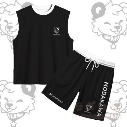 Ärmelloses, schnelltrocknendes Tanktop mit Bärenmotiv und passender Hose von Modakawa - Schwarzes Set - 5XL - image 16