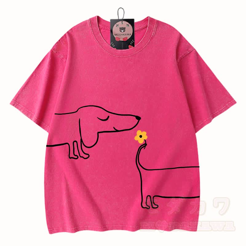 MODAKAWA Welpen-Grafik Vintage-gewaschenes T-Shirt aus 100 % Baumwolle - Rosenrot - 3XL - image 9