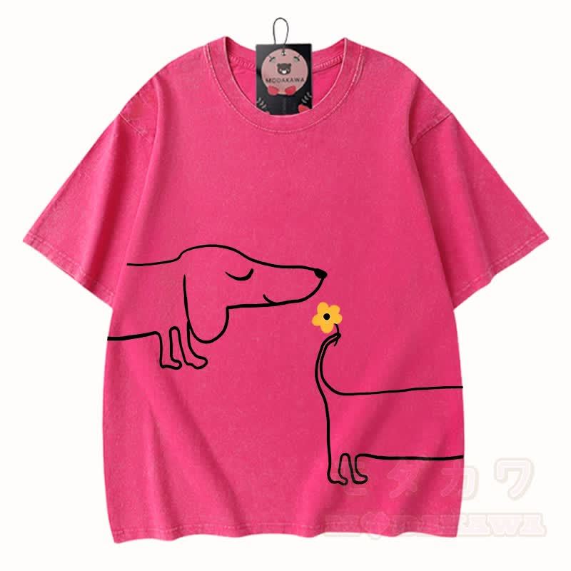 MODAKAWA Welpen-Grafik Vintage-gewaschenes T-Shirt aus 100 % Baumwolle - Rosenrot - 3XL - image 9