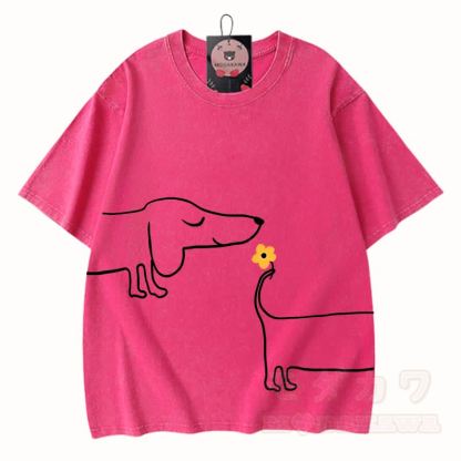 MODAKAWA Welpen-Grafik Vintage-gewaschenes T-Shirt aus 100 % Baumwolle - Rosenrot - 3XL - image 9