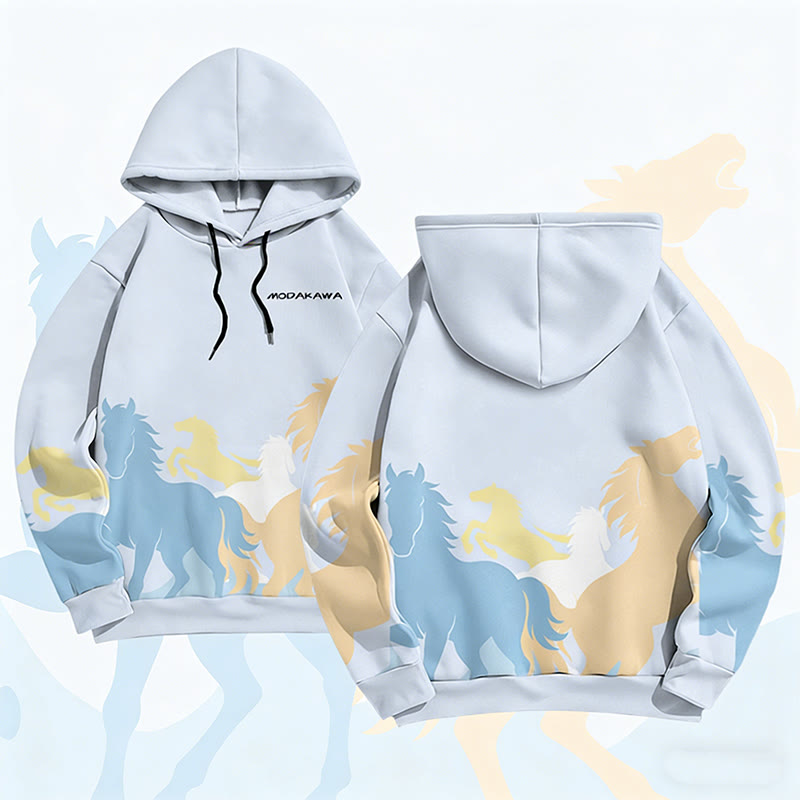 MODAKAWA Pullover-Hoodie mit Allover-Print eines galoppierenden Pferdes - Blue - 6XL - image 3