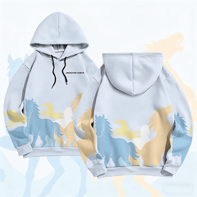 MODAKAWA Pullover-Hoodie mit Allover-Print eines galoppierenden Pferdes - Blue - 6XL - image 3