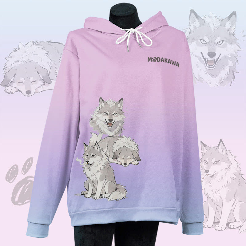 MODAKAWA Pullover-Hoodie mit Allover-Print eines rauchenden Hundes - Purple - 6XL - image 3