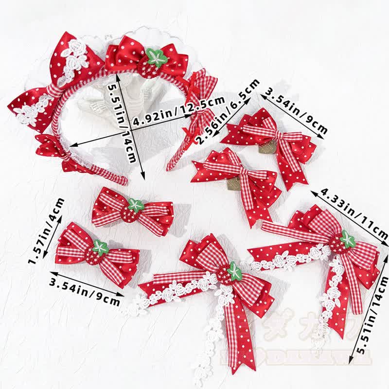 Sweet Lolita Mode: Haaraccessoires mit roter Schleife und weißen Punkten - image 7