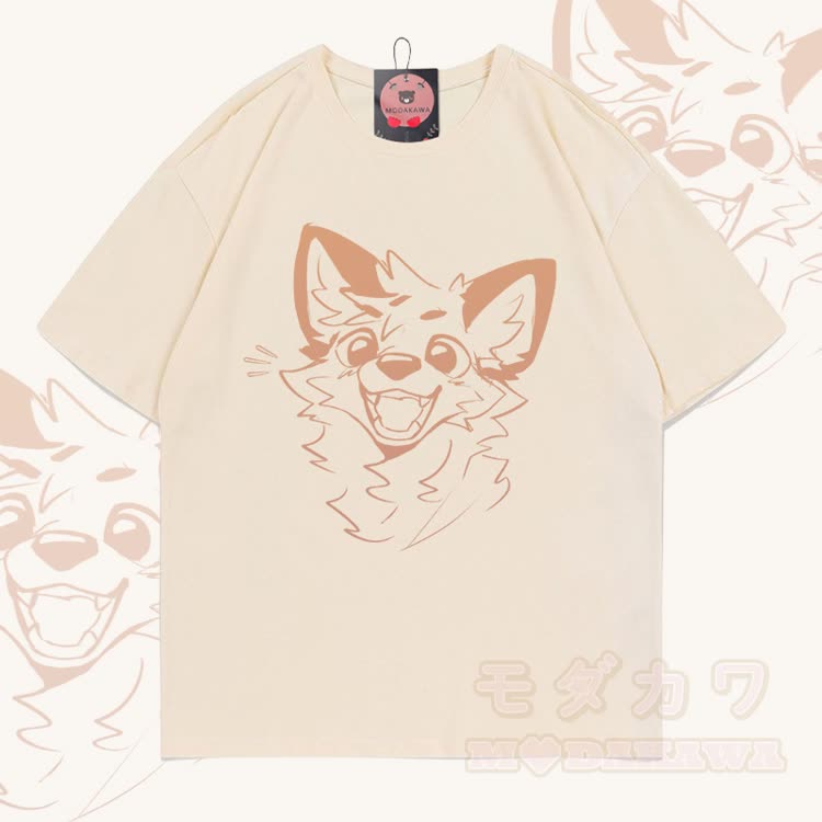 MODAKAWA X atka Fox Graphic 100% Baumwoll-T-Shirt - Aprikose - 5XL - image 3