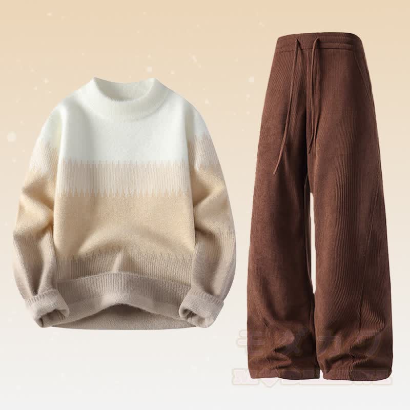 Zweiteiliges Set aus Strickpullover und Cordhose in Farben -Optik - Satz C - 4XL - image 3