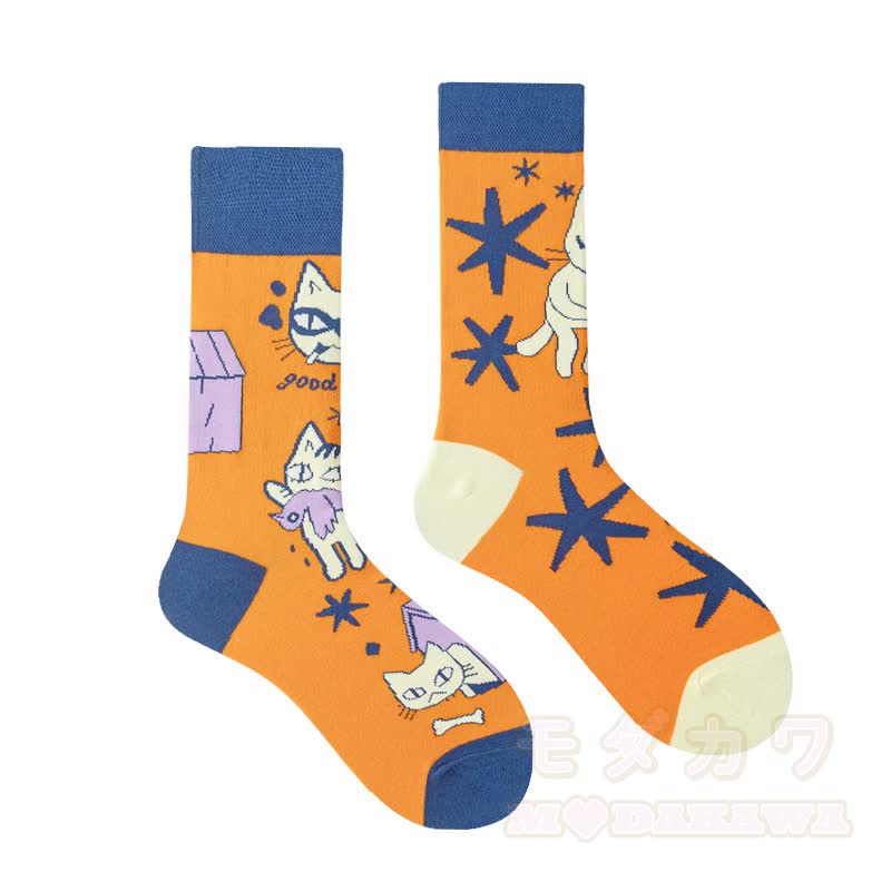 Bunte, asymmetrisch bedruckte Socken bis zur Wade - image 12