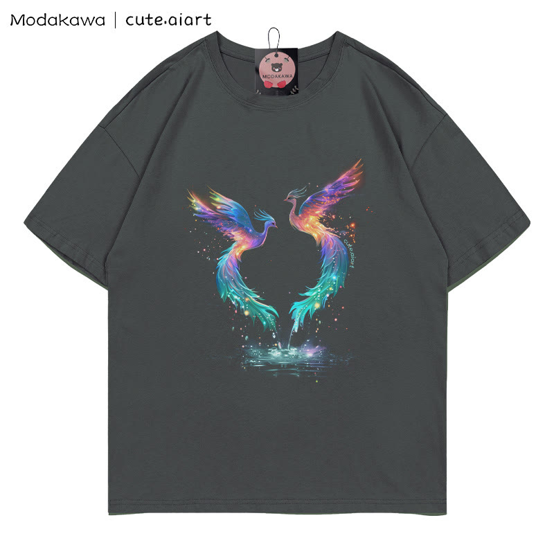 Regenbogen-Phönix-Grafik-T-Shirt - Charcoal Gray - 5XL - image 4