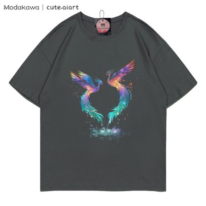 Regenbogen-Phönix-Grafik-T-Shirt - Charcoal Gray - 5XL - image 4