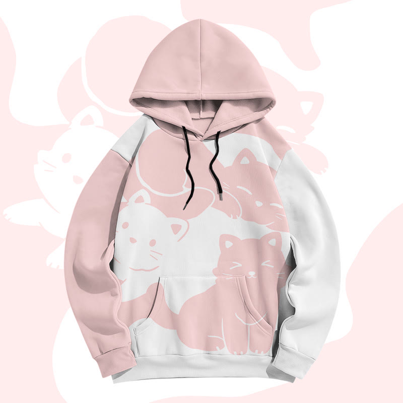 MODAKAWA Kitty Graphic Farben Block All Over Print Pullover Hoodie - Pink - 8XL - image 2