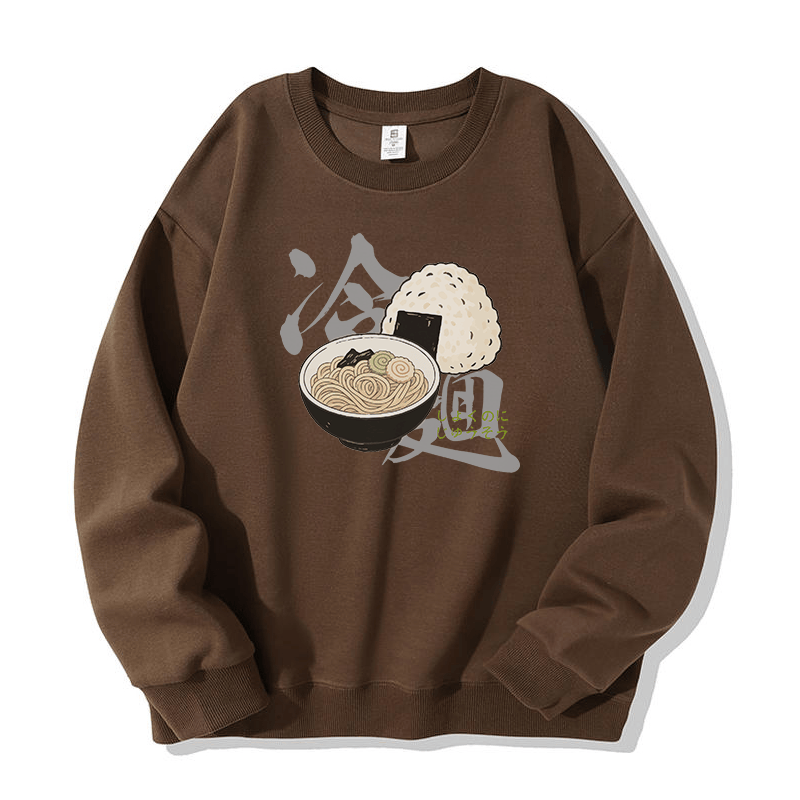 Sweatshirt mit japanischem Ramen-Onigiri-Motiv und Rundhalsausschnitt - Brown - 5XL - image 3