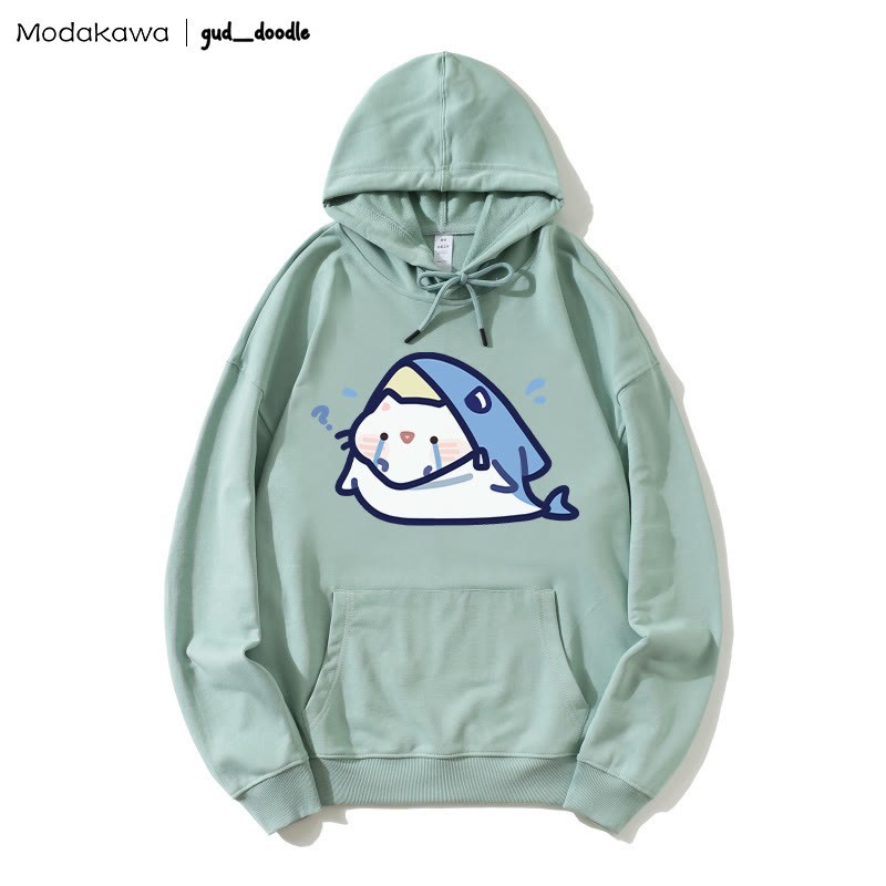 MODAKAWA X gud_doodle Lockerer Hoodie mit Kitty-Hai-Print - Green - 5XL - image 7
