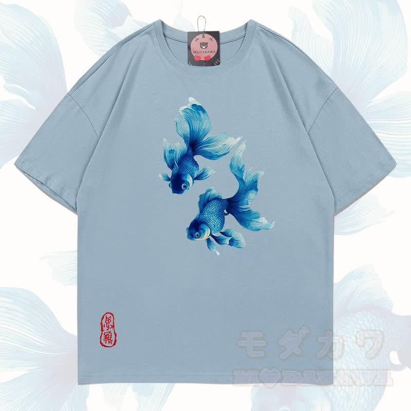 MODAKAWA Fisch-Grafik T-Shirt aus 100 % Baumwolle - Graumilchgrün - 5XL - image 11