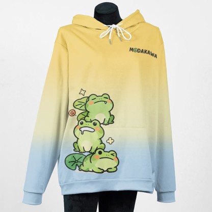 MODAKAWA Farbverlauf-Pullover-Hoodie mit niedlichem Froschmotiv - Yellow - 5XL - image 4