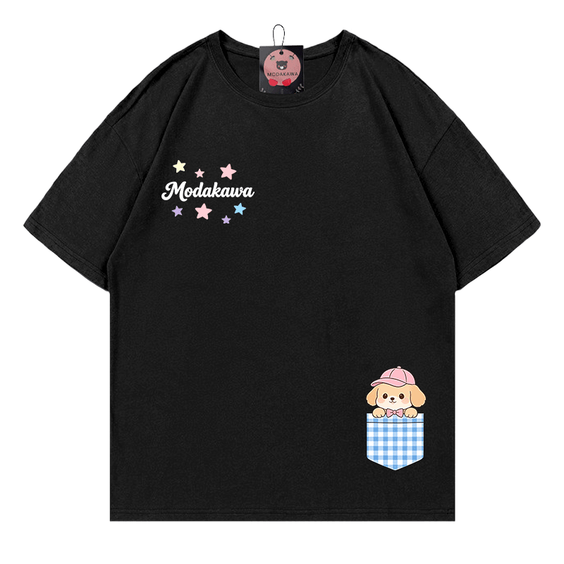 Modakawa T-Shirt mit Pocket Puppy Stars Grafik aus 100 % Baumwolle - Black - 5XL - image 3