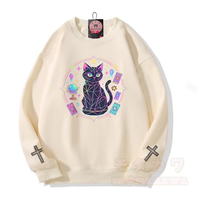 Modakawa Sweatshirt mit Katzenkreuz-Grafik - Beige - 5XL - image 3