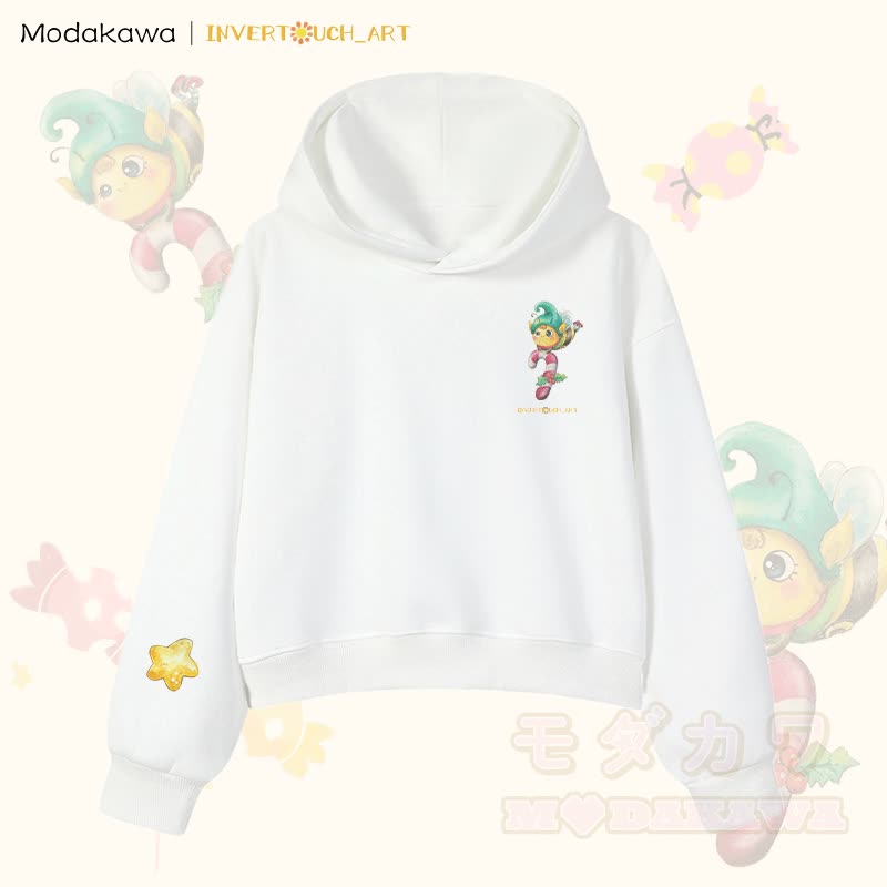 MODAKAWA X INVERTOUCH_ART Niedlicher Weihnachtsbienen-Hoodie Modakawa Cropped Cotton Hoodie - Weiß C - 3XL - image 9