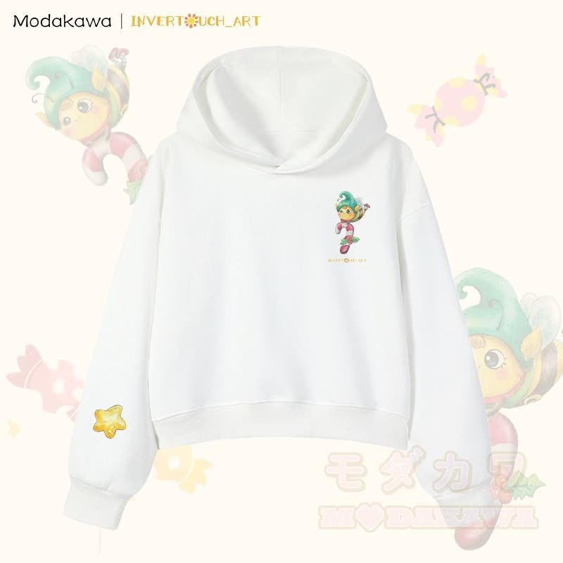 MODAKAWA X INVERTOUCH_ART Niedlicher Weihnachtsbienen-Hoodie Modakawa Cropped Cotton Hoodie - Weiß C - 3XL - image 9