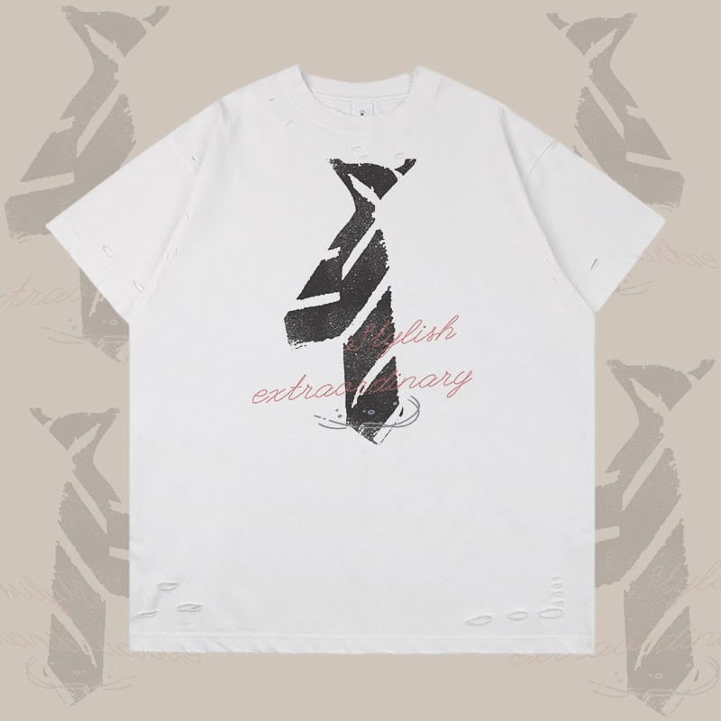 Krawattenbuchstaben-Grafik Modakawa Zerrissenes T-Shirt - White - 2XL - image 3