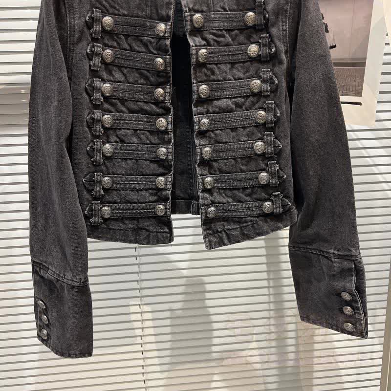 Hochwertige Vintage-Jeansjacke mit doppelter Knopfleiste und kurzem Schnitt - image 5