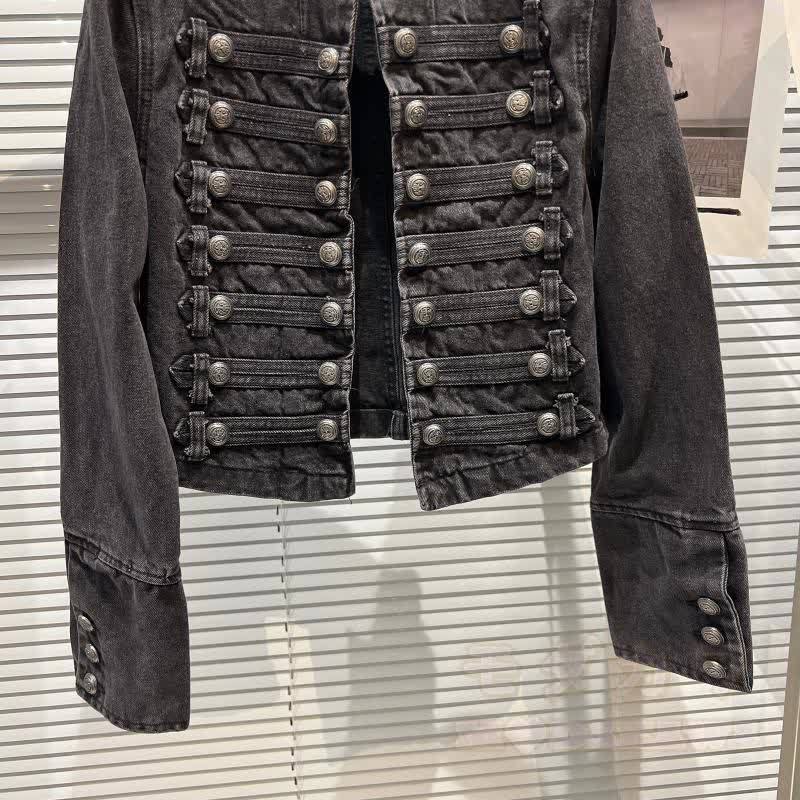 Hochwertige Vintage-Jeansjacke mit doppelter Knopfleiste und kurzem Schnitt - image 5