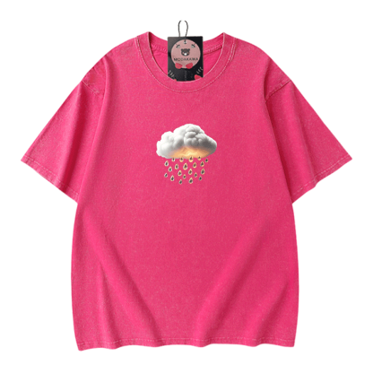 Modakawa Unisex Vintage Washed T-Shirt mit Wolkenregen-Grafik - Rose Red - 5XL - image 8