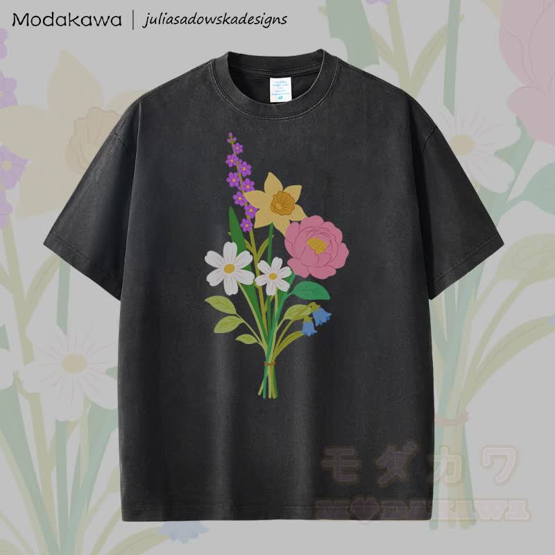 MODAKAWA X juliasadowskadesigns Unisex-T-Shirt mit floralem Grafikmuster im Vintage-Look - Schwarz - 2XL - image 3